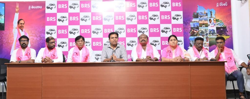 KTR AND BRS LEADERS PRESS MEET IN TELANGANA BHAVAN