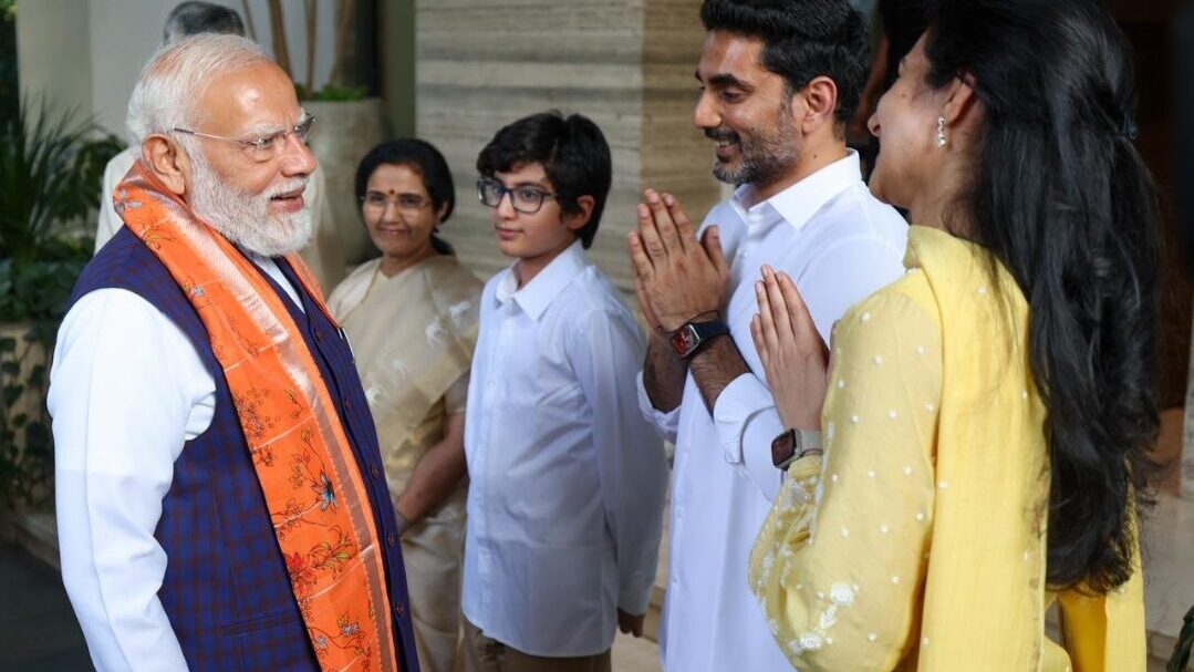 NARA LOKESH AND BRAHMANI WELCOMING MODI